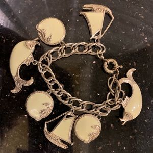 Vintage nautical charm bracelet, ivory/gold. VGUC